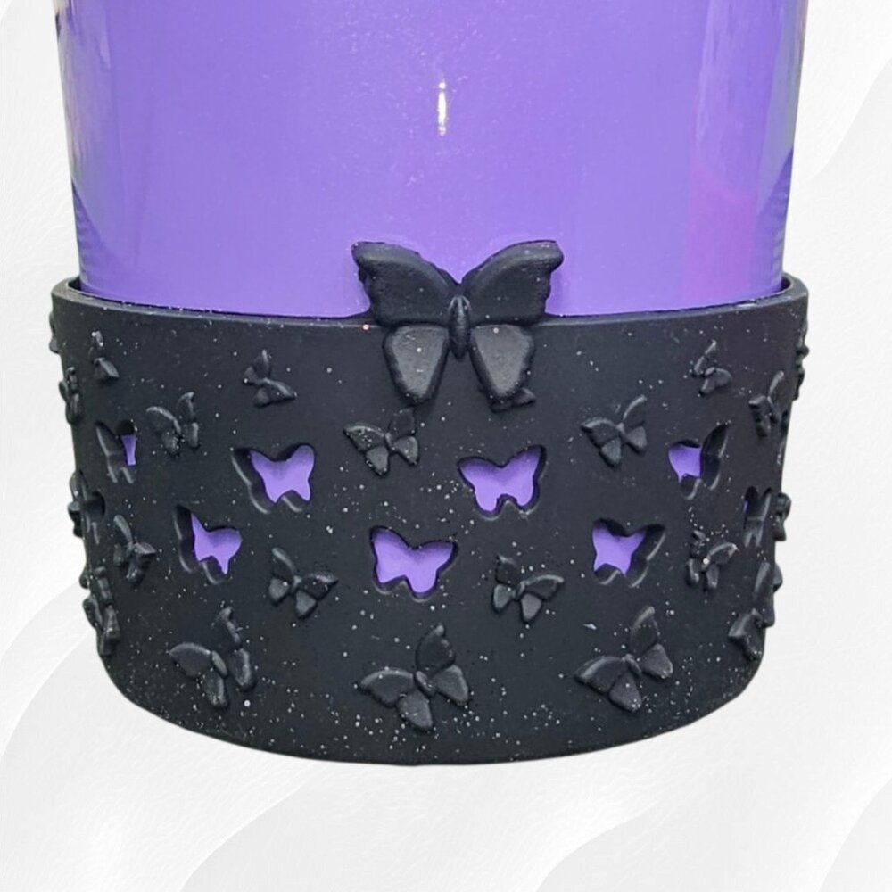 Black Glitter 3D Textured Butterfly Silicone Tumbler Boot - Cup Sleeve